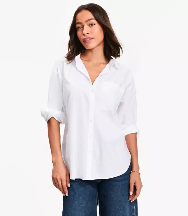 Cotton Blend Oversized Shirt | LOFT