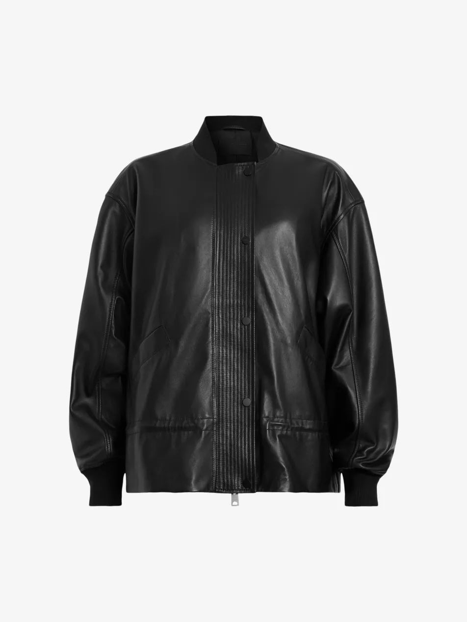 Sofie relaxed-fit ribbed-collar leather bomber jacket | Selfridges