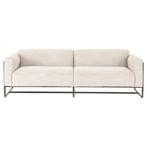 Stella Rustic Lodge Beige Performance Black Iron Frame Sofa - 91"W | Kathy Kuo Home