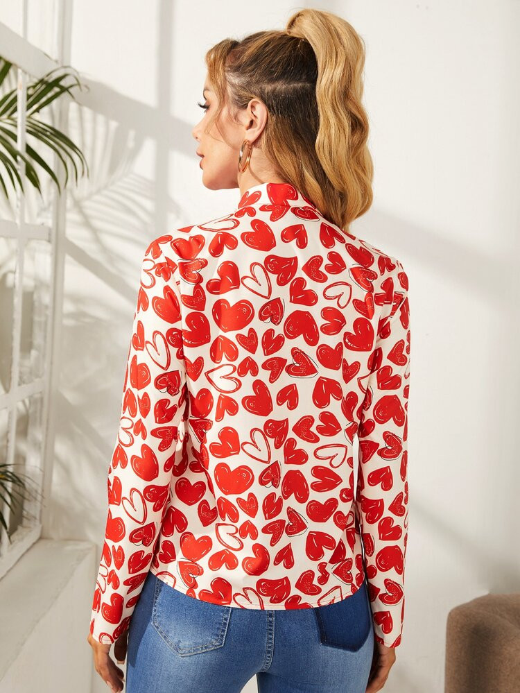 SHEIN Tie Neck Heart Print Top | SHEIN