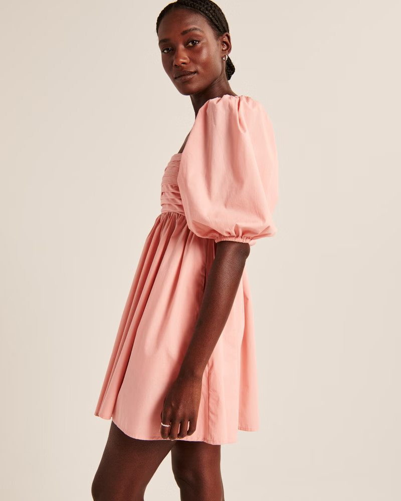 Ruched Bodice Puff Sleeve Mini Dress | Abercrombie & Fitch (US)