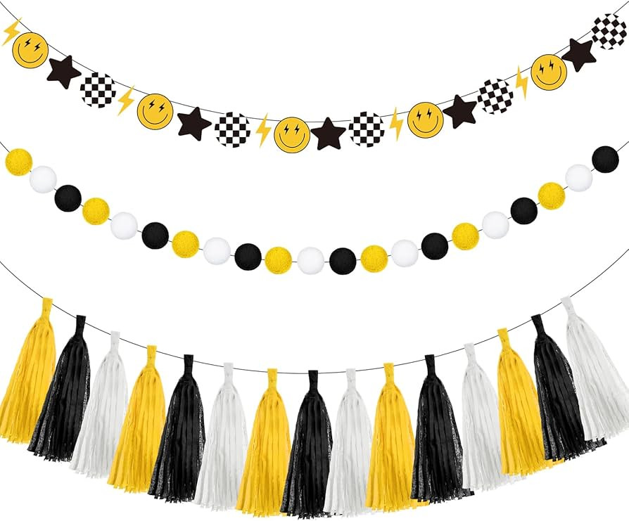 Qeeenar 53 Pcs One Happy Dude 1st Birthday Banner Lightning Smile Face Banner One Happy Dude Tass... | Amazon (US)