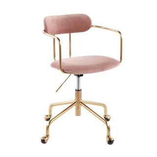 Lumisource Demi Pink Velvet and Gold Adjustable Height Office Chair-OC-DEMI AUVPK - The Home Depo... | The Home Depot