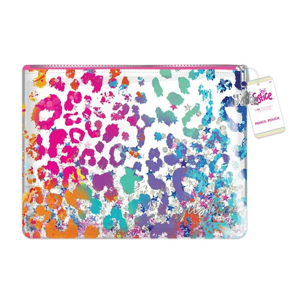 Justice Rainbow Cheetah Pencil Pouch, with Multi-Color Glitter Confetti Accents | Walmart (US)