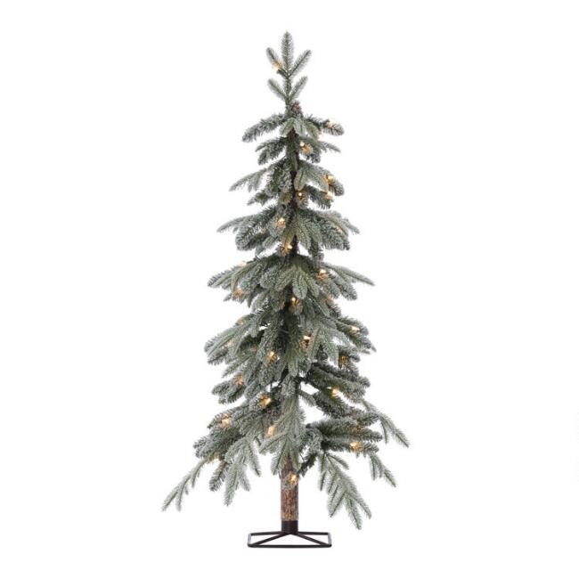 Full Pre Lit Flocked Artificial Natural Cut Alpine Tree | World Market