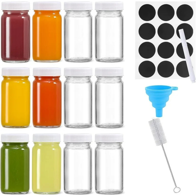 12 Pack 2oz Glass Jars with Lids - Glass Shot Bottles Set for Liquids, Juicing, Ginger Shot, Samp... | Walmart (US)