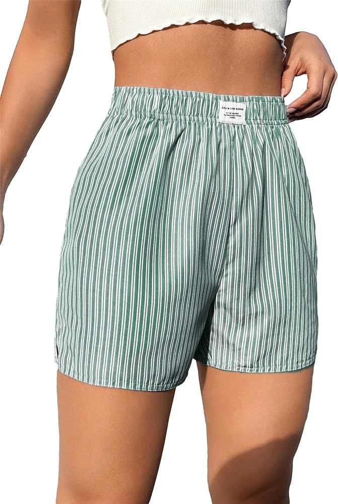 SOLY HUX Women's Striped Shorts Elastic High Waisted Straight Leg Summer Shorts | Amazon (US)
