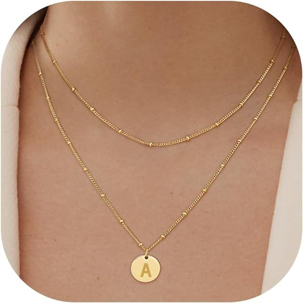 Gold Initial Necklaces for Women Girls, 14K Gold Plated Initial Necklaces Layered Letter Tag Pend... | Amazon (US)