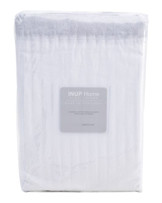 Made In Portugal Percale Sheet Set With Contrast Border | TJ Maxx