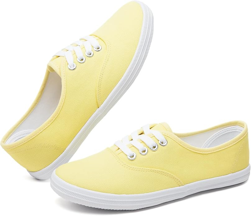 TUOPIN Womens White Canvas Sneakers Low Top Lace-up Canvas Shoes Lightweight Casual Tennis Shoes | Amazon (US)