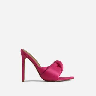 Nilos Padded Knot Detail Pointed Toe Stiletto Heel Mule In Pink Satin | Ego Shoes (UK)