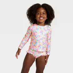 Infant Girls' Long Sleeve Two Piece Multi Floral  Rash Guard Swimwear Set - Cat & Jack™ Cream 1... | Target