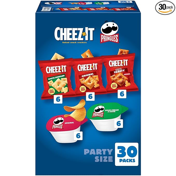 Cheez-It, Pringles, Salty Snacks, Party Size, Variety Pack, 26.58oz Box (30 Packs) | Amazon (US)