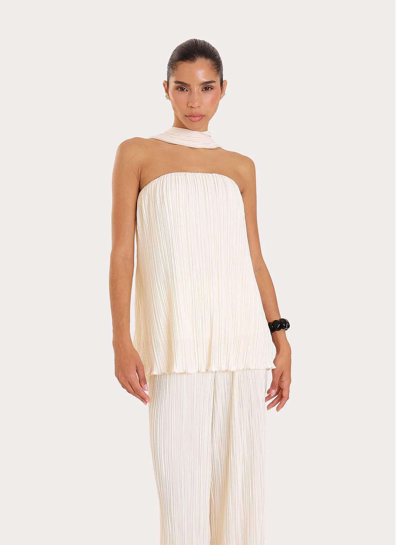 Women's Cream Plisse Scarf Detail Bandeau Top | Becca | 4th & Reckless | 4th & Reckless
