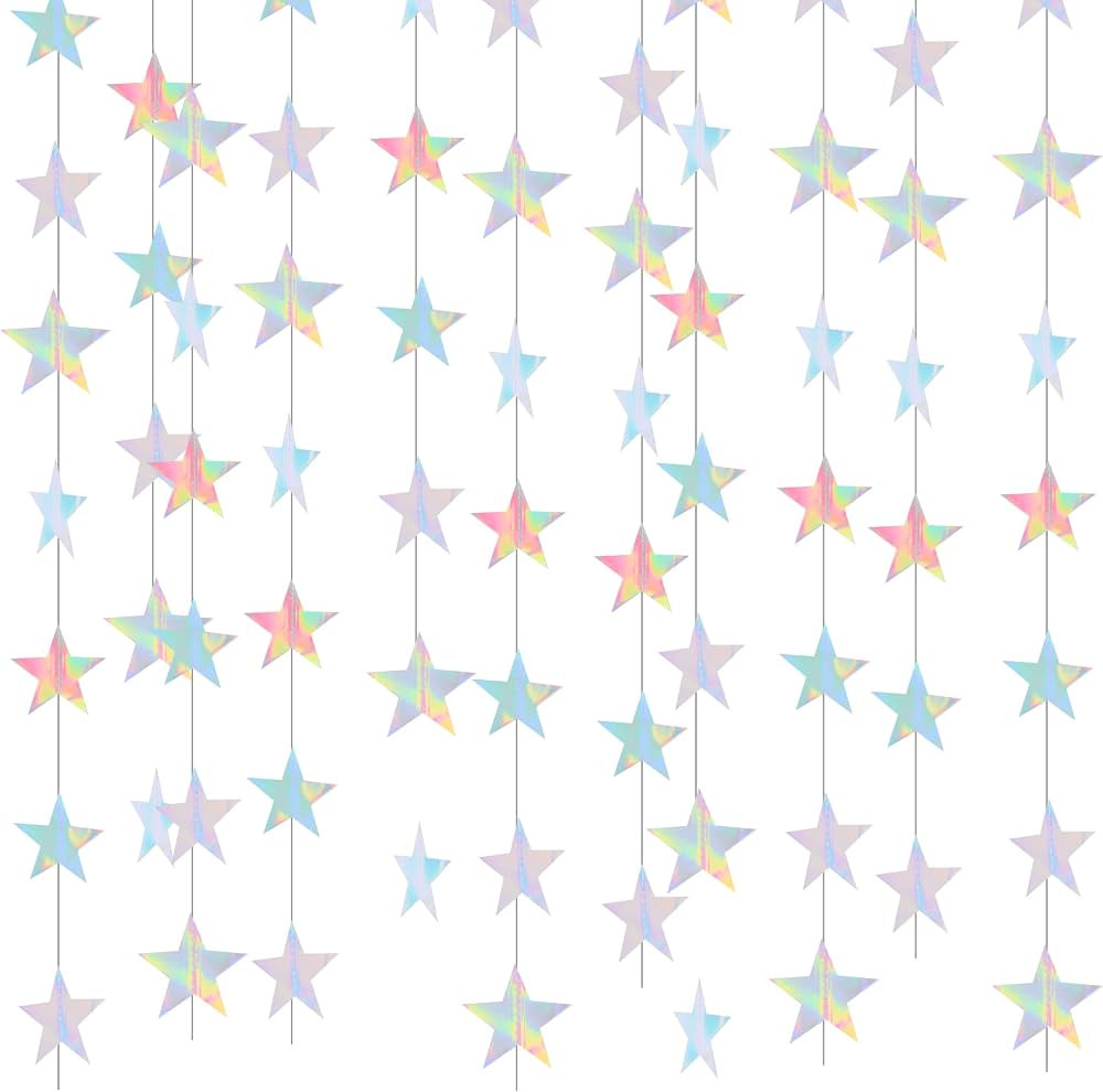 BEISHIDA Glitter Star Garland Iridescent Holographic Party Decor Twinkle Star Banner Backdrop for... | Amazon (US)
