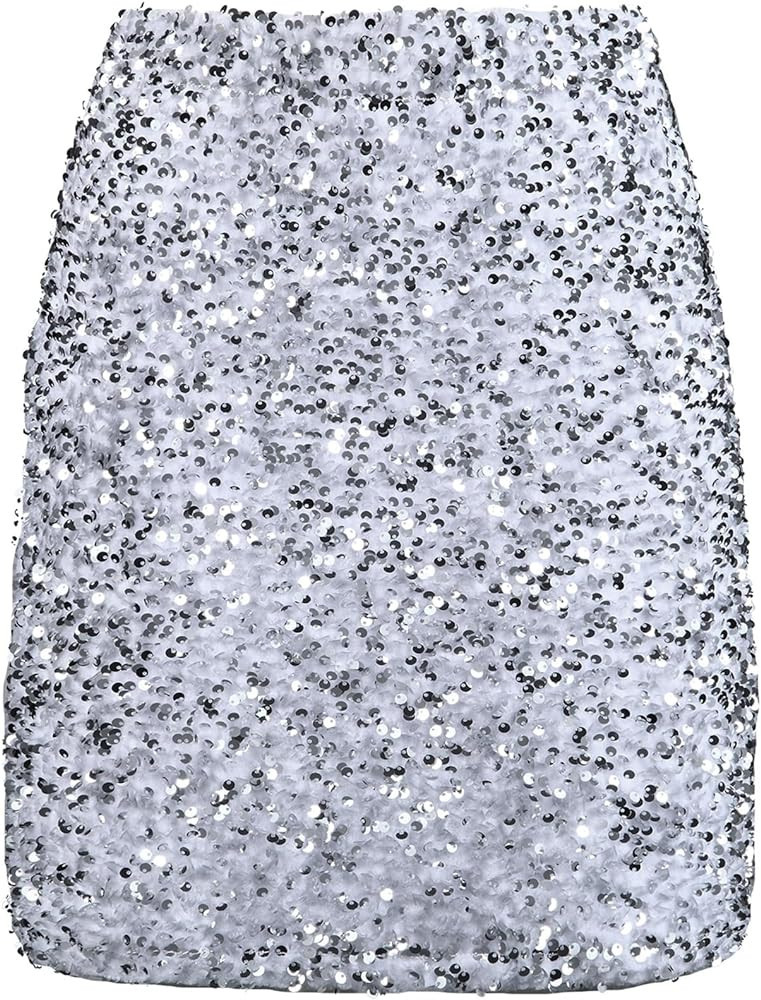 REEMONDE Women's Sequin Skirt Sparkle Stretchy Bodycon Mini Skirts Night Out Party | Amazon (US)