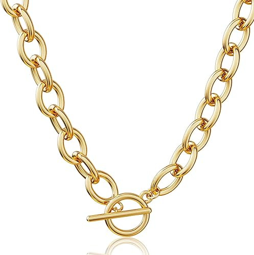 CHESKY 14K Gold Plated Chunky Necklace for Women, Trendy Paperclip Chain Necklace Thick Cross Hea... | Amazon (US)