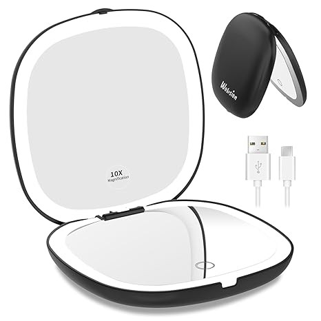 WOBSION Rechargeable Lighted Travel Makeup Mirror,1x/10x Compact Magnifying Mirror with Lights,Po... | Amazon (US)