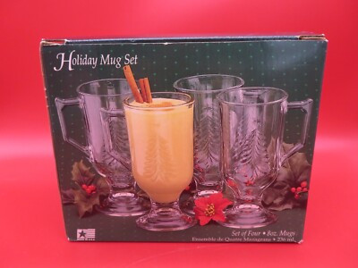 Vintage Indiana Glass Holiday Mug Set Clear Glass Christmas Tree Set of 4  | eBay | eBay US
