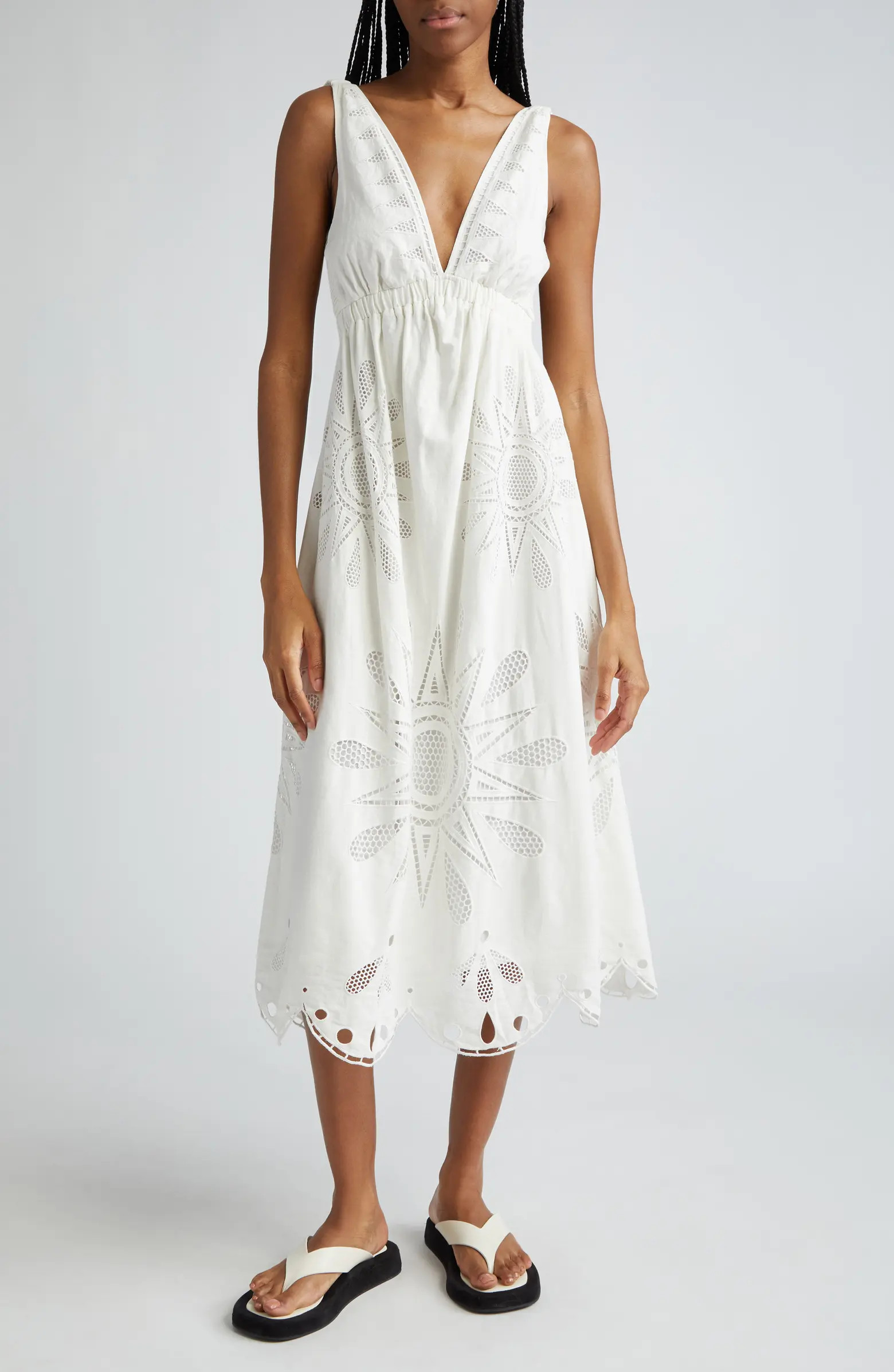 Richillieur Embroidered Open Back Linen Blend Sundress | Nordstrom