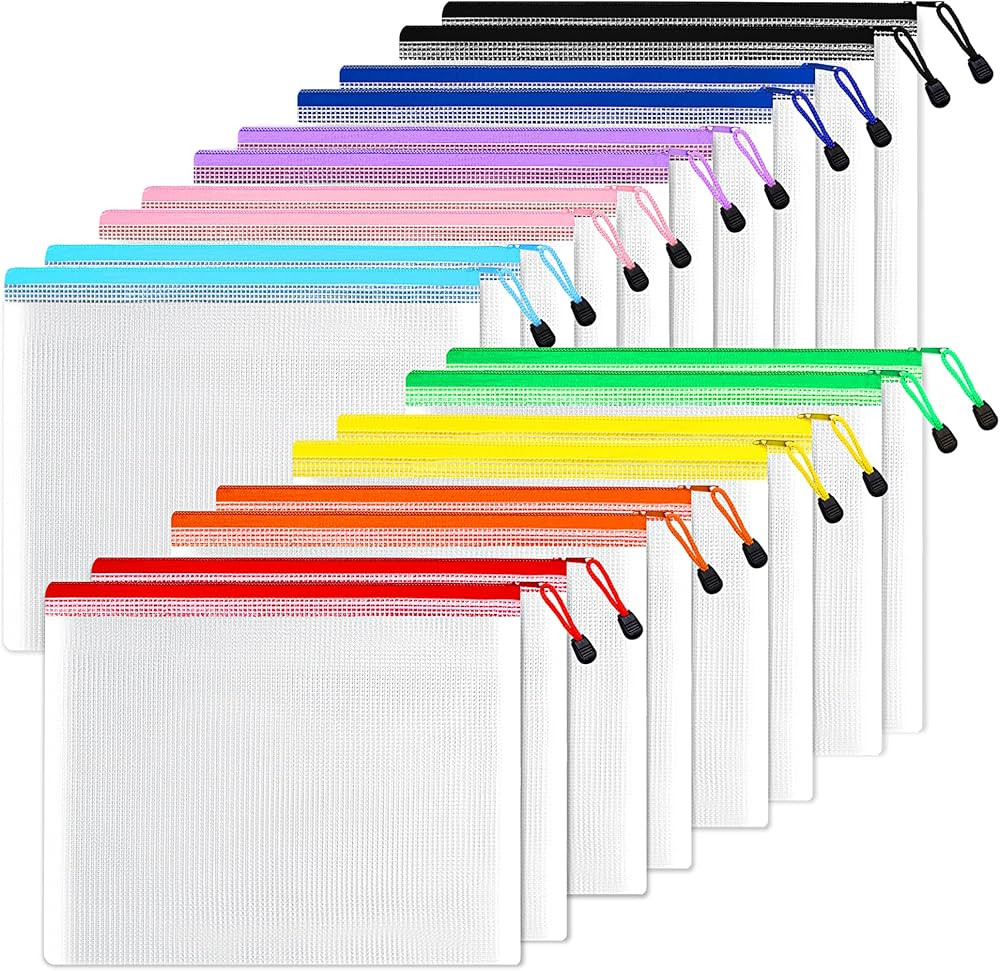 SUNEE Plastic Mesh Zipper Pouch 9x13 in (6 Colors, 18 Packs),Extra Large Water-Resistant Zip Bag ... | Amazon (US)
