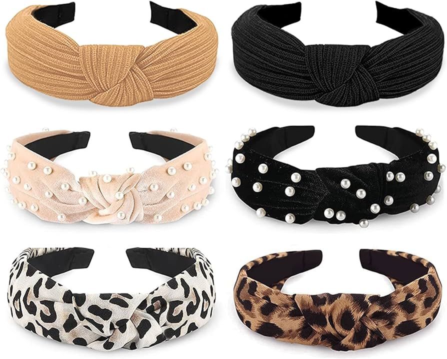 WOVOWOVO Headbands for Women Girls Knotted Headband Wide Pearl head band Top Knot Head Bands for ... | Amazon (US)
