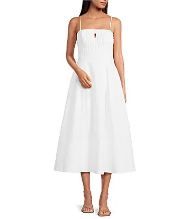 Le' AL.X Woven Ruched Straight Keyhole Neck Spaghetti Strap A-Line Midi Dress - XL | Dillard's