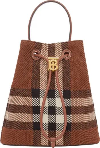 Burberry Small Check Knit Drawstring Bucket Bag | Nordstrom | Nordstrom
