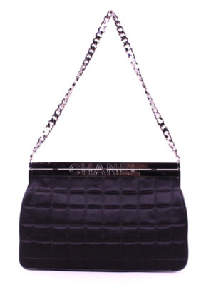 CHANEL Black Quilted Satin & Gunmetal Frame Top Chain Strap Evening Bag  | eBay | eBay US