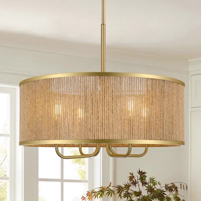 4- Light 19.6” Dimmable Hand Woven Drum Chandelier With Hemp Shade | Wayfair North America