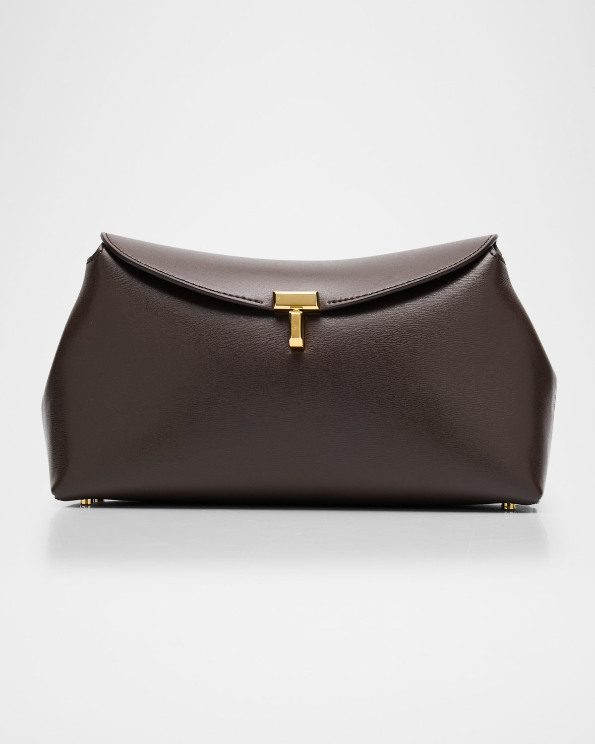 T Lock Flap Leather Clutch Bag | Neiman Marcus