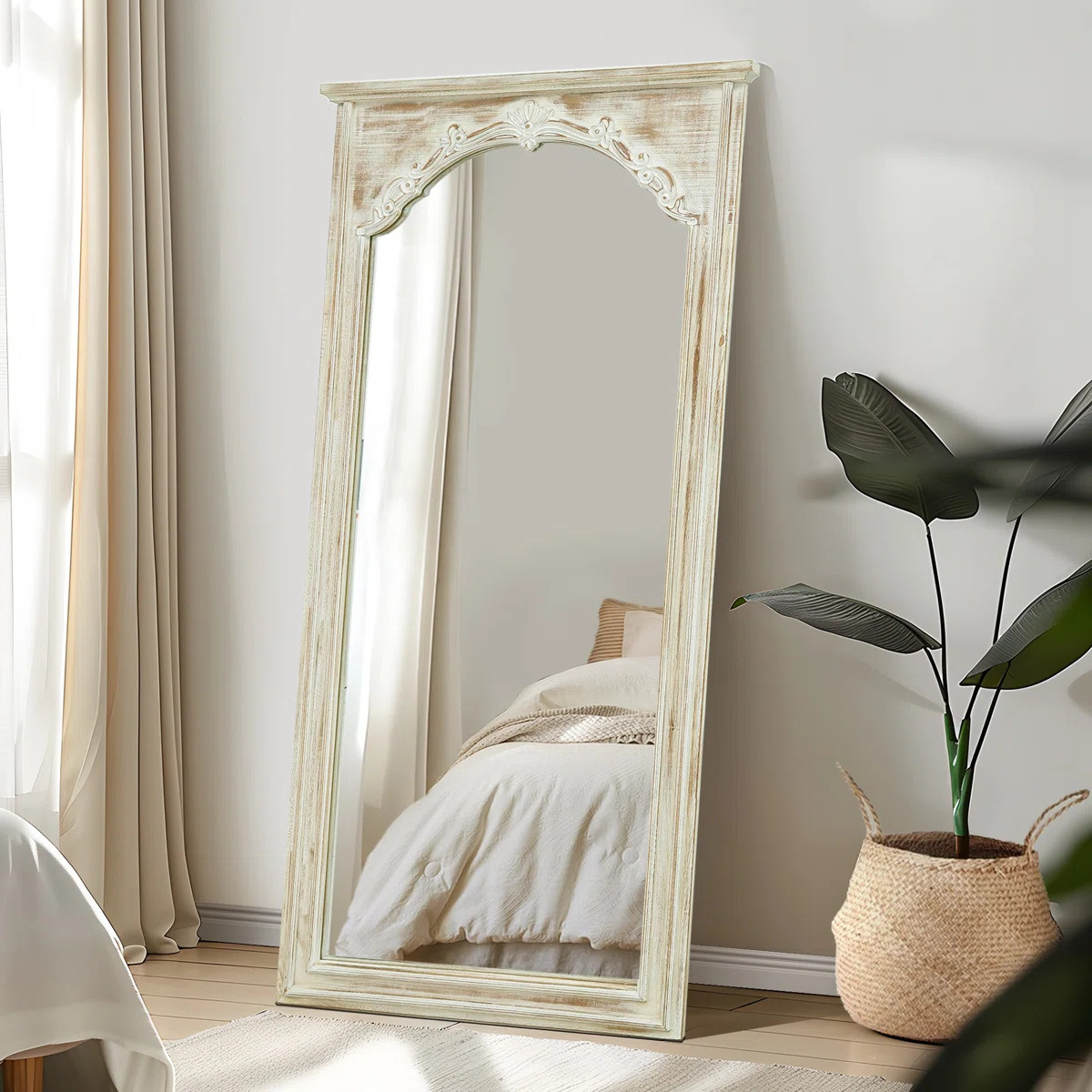 Ophelia & Co. Rectangle Wood Full Length Mirror Wall Mirror with Inner Arch Carved Frame | Wayfai... | Wayfair North America