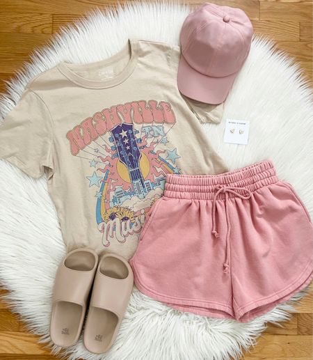 Happy Tuesday Friends!  Here’s a fun & comfy looks for you tonight!  LOVE this new Nashville graphic Tee!  And paired it with NEW Dolphin Shorts (yes they are back!!!) & Cloud Slides!  Check out my stories & bio for links! 💗

#LTKshoecrush #LTKstyletip #LTKunder50