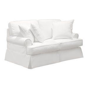 Sunset Trading Horizon T-Cushion Fabric Slipcovered Loveseat in White | Homesquare