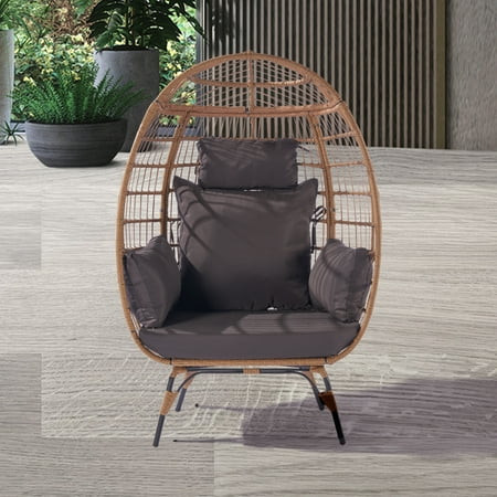 Patio Furniture Egg Chair Rattan Stationary Egg Chair with Dark Gray Cushions Large Standing Lounge  | Walmart (US)