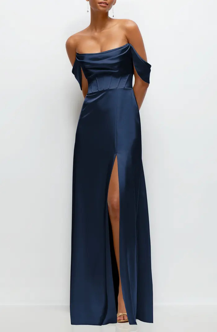 After Six Off the Shoulder Satin Charmeuse Gown with Removable Sleeves | Nordstrom | Nordstrom