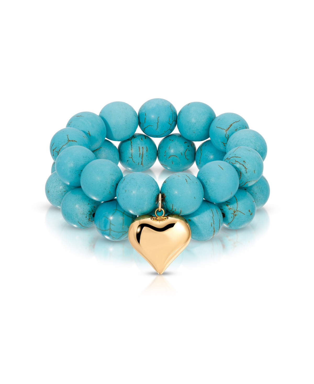 Ettika Turquoise and Gold Heart Beaded Elastic Bracelet Set - Turquoise | Macy's
