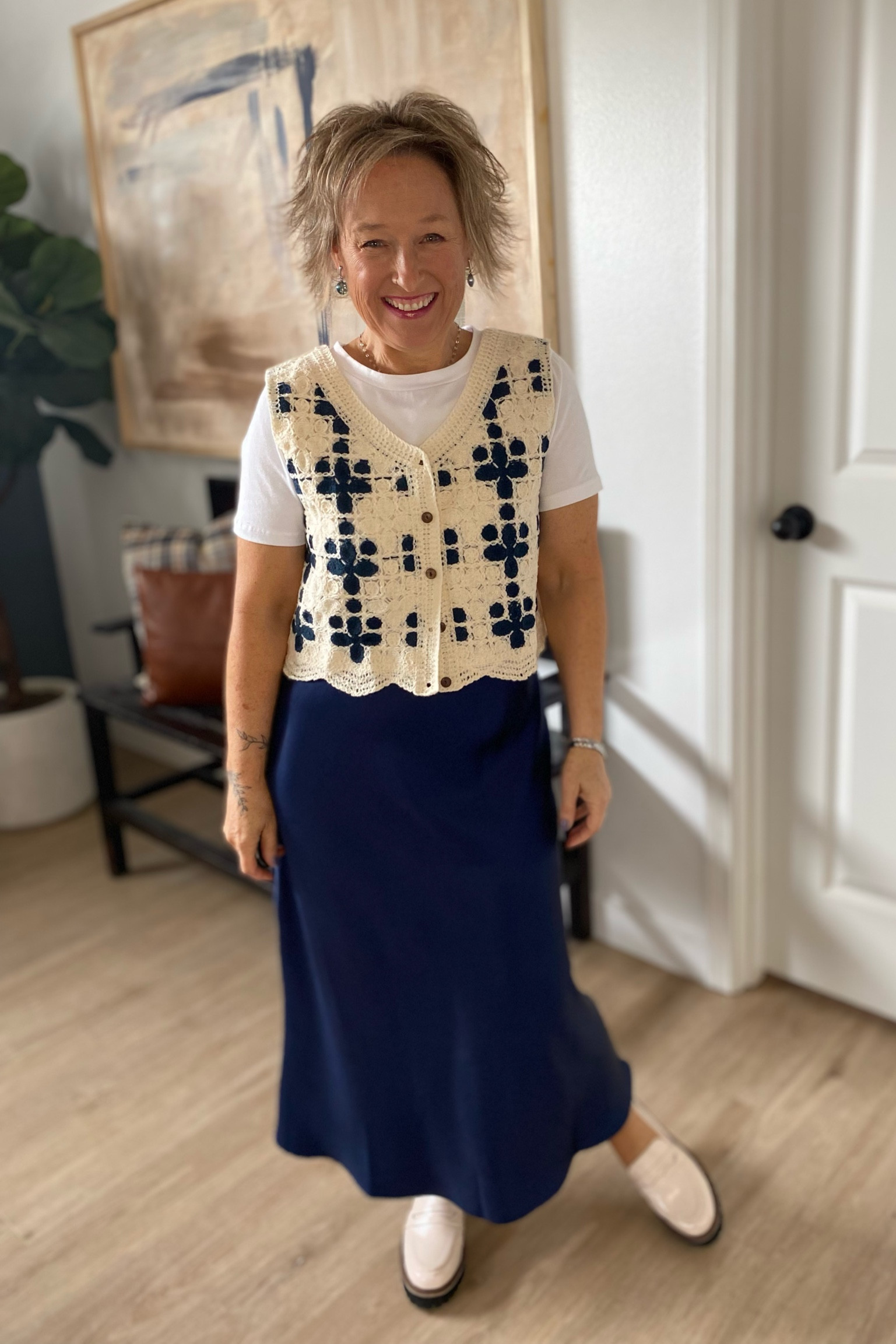 Satin Midi Skirt and Crochet Vest

#LTKMidsize #LTKStyleTip #LTKFindsUnder50