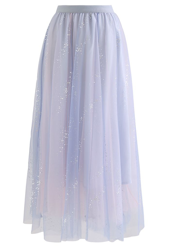 Shimmery Sequin Mix-Color Mesh Maxi Skirt in Blue | Chicwish