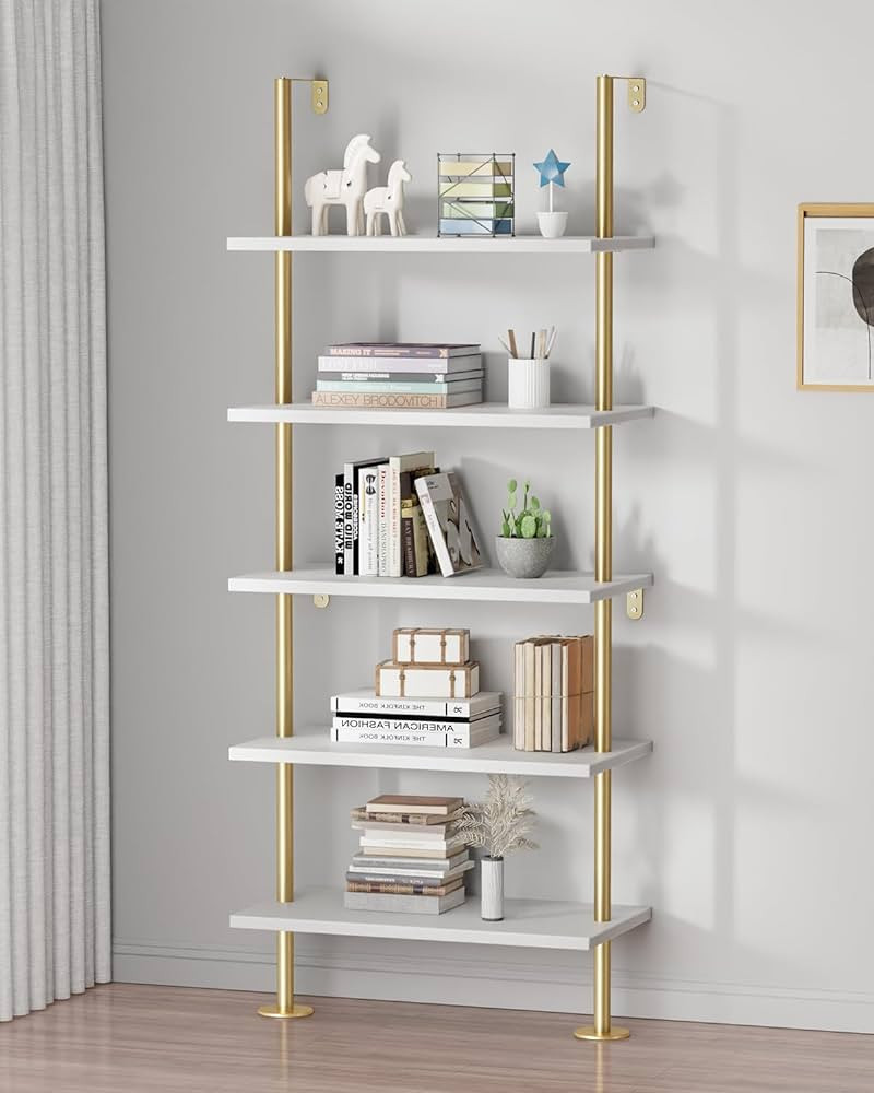 pickpiff Ladder Shelf Bookcase 5 Tier, Extra Sturdy Modern Bookshelf Wall Mounted, Tall Standing ... | Amazon (US)