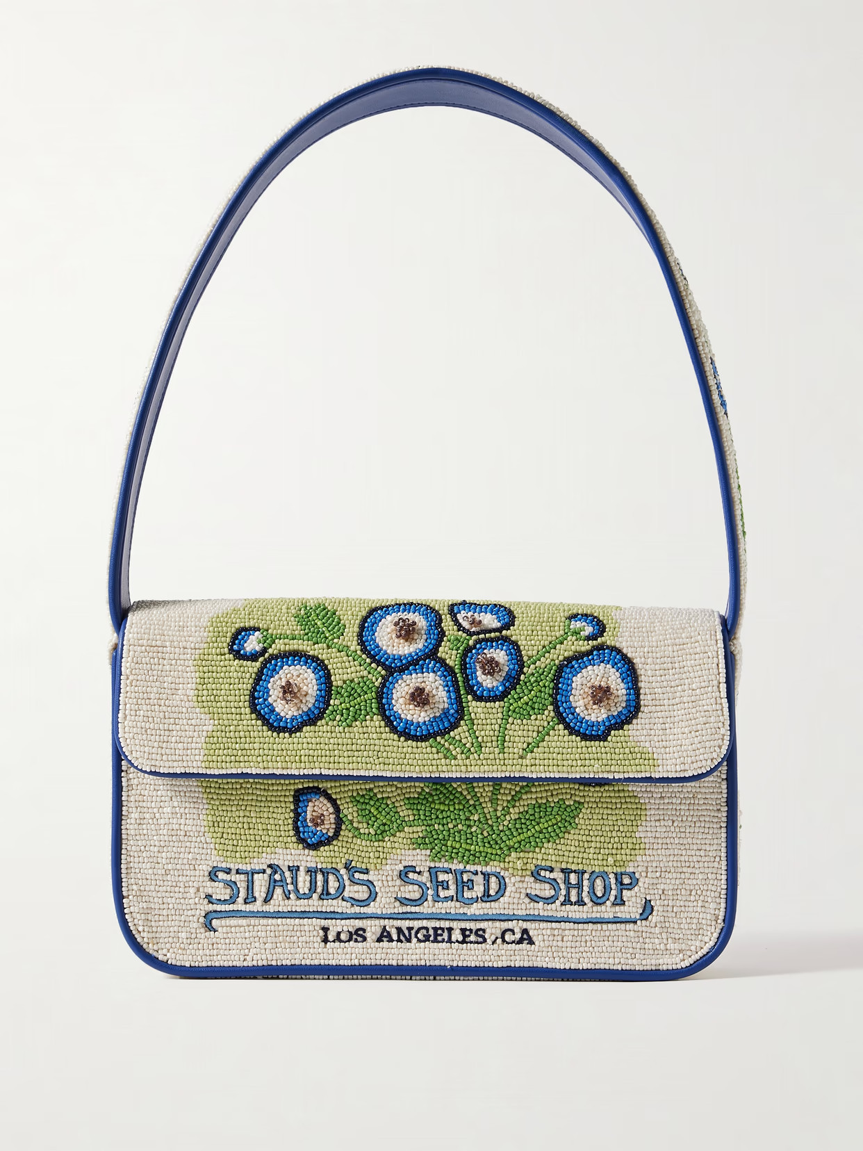 STAUD - Tommy Vegan-trimmed Bead-embellished Embroidered Satin Shoulder Bag - Cream | NET-A-PORTER (US)