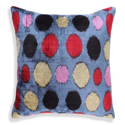 Handmade 16X16 Velvet Pillow – Multicolor Dots On Blue | Wayfair North America