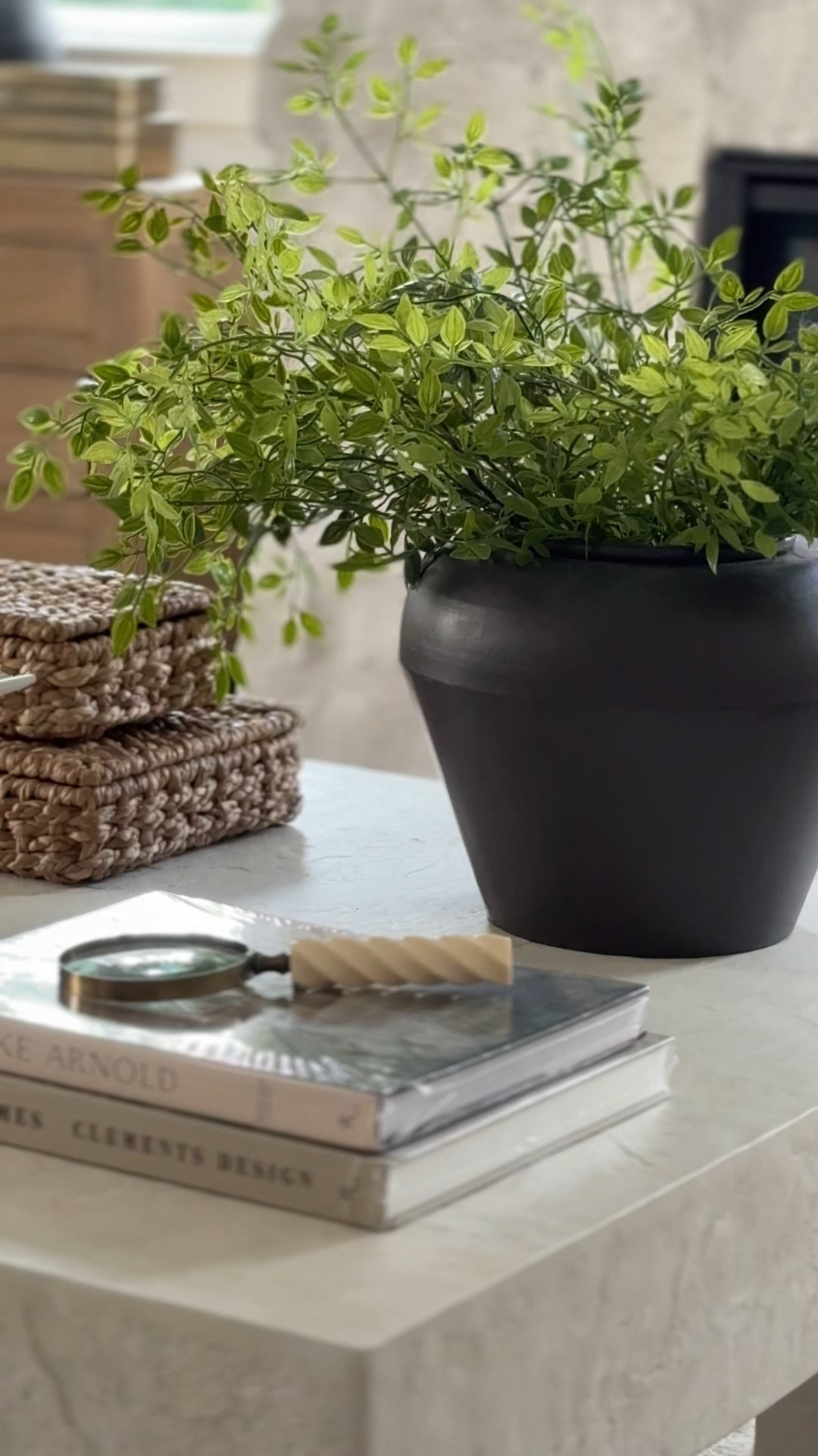 Effortless coffee table styling 🌿✨ A simple black vase, fresh greenery, and a few stacked books instantly create that lived-in, designer look. Add a textured accent like woven boxes or a magnifying glass for layers and balance — proof that less really is more.

#CoffeeTableStyling #NeutralHomeDecor #ModernLivingRoom #InteriorStyling #DecorInspo #DesignerLookForLess #HomeDetails #StyledSpaces #SimpleDecor

coffee table styling ideas, neutral home decor, living room design, black vase decor, greenery arrangement, modern home accents, how to style a coffee table, affordable home styling 

 

#LTKHome #LTKHome