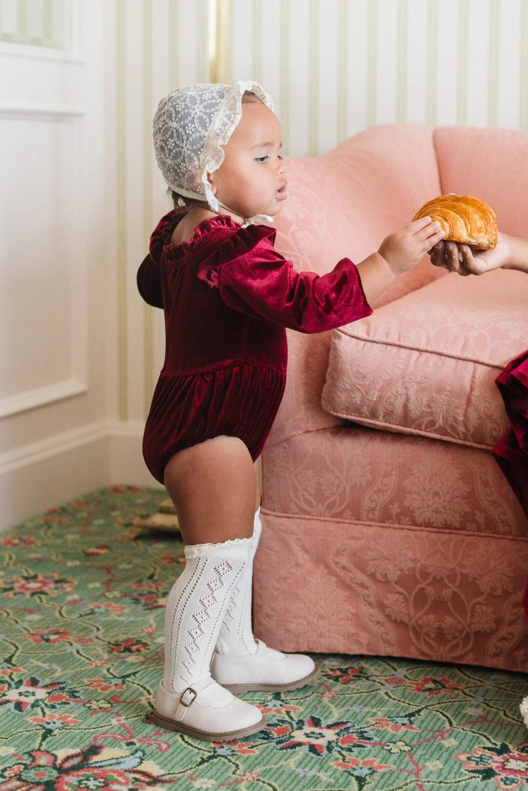 Baby Cleopatra Romper in Wine Velvet | Ivy City Co