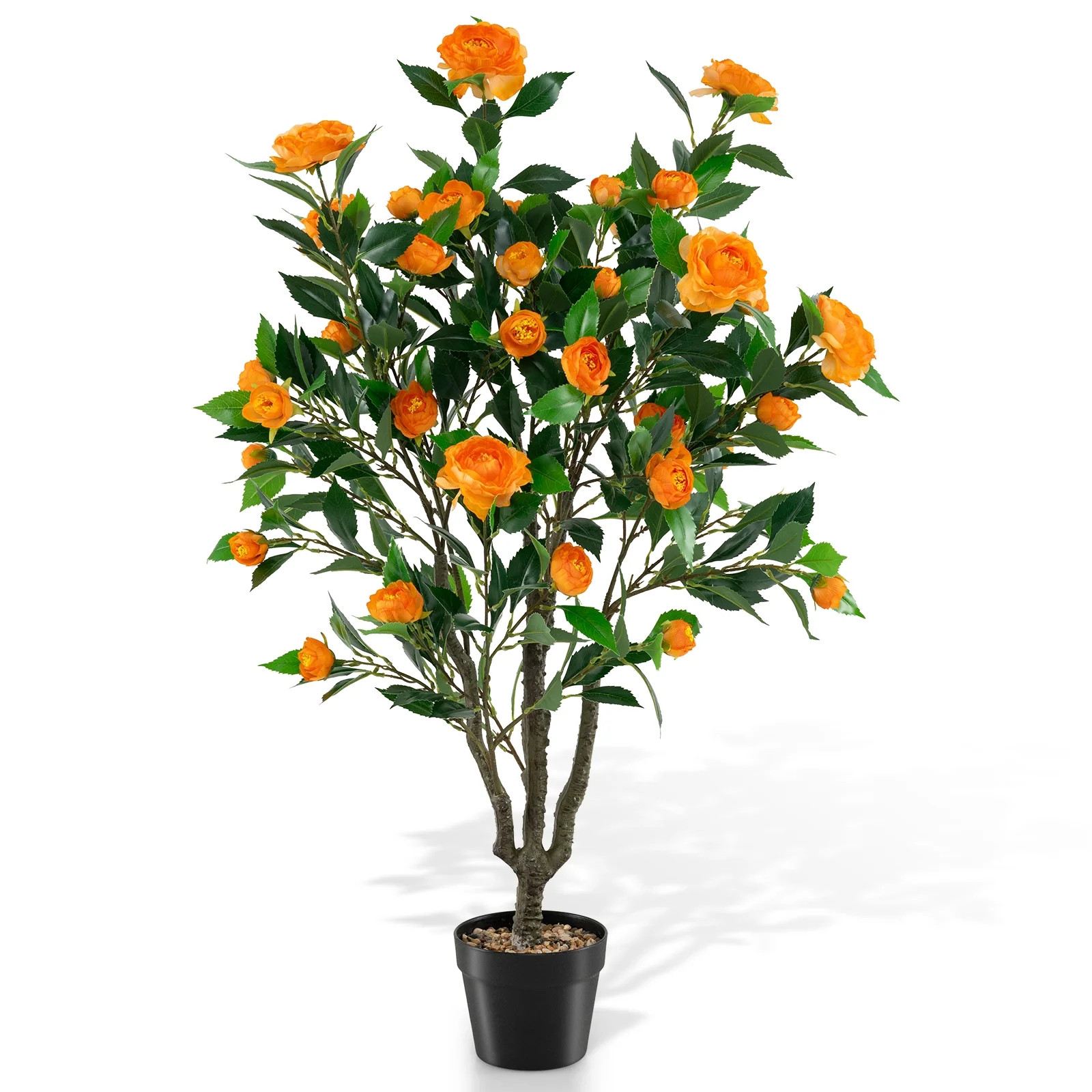 Costway 40\u201d Artificial Camellia Tree with 37 Flowers, River Stones for Living Room Front - W... | Walmart (US)