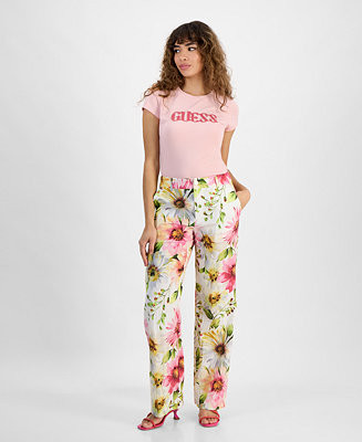 GUESS Women's Colette Floral-Print Straight-Leg Pants - Macy's | Macy's
