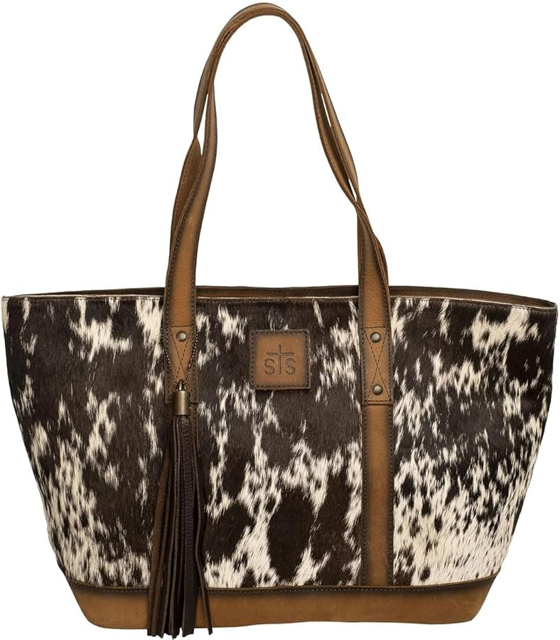 STS Ranchwear Womens Cheyenne Distressed Brown Cowhide Shoulder Tote Bag | Amazon (US)