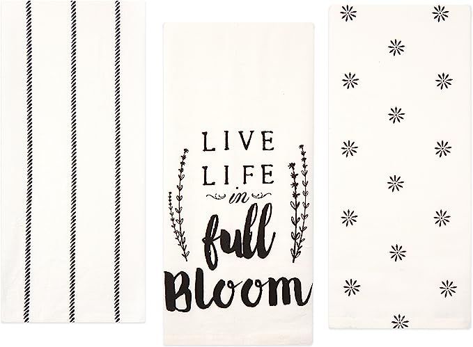 Sticky Toffee Cotton Flour Sack Kitchen Towels, Live Life Stripe and Flower Prints, 3 Pack, 28 in... | Amazon (US)
