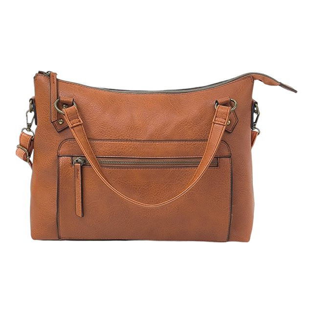 T-Shirt & Jeans Women's Bri Vegan Leather Large Satchel Handbag, Light Cognac - Walmart.com | Walmart (US)