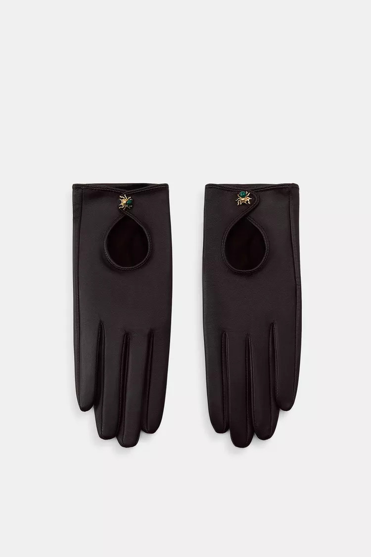 SHORT 100% LEATHER GLOVES WITH SPIDER DETAIL | Zara UK